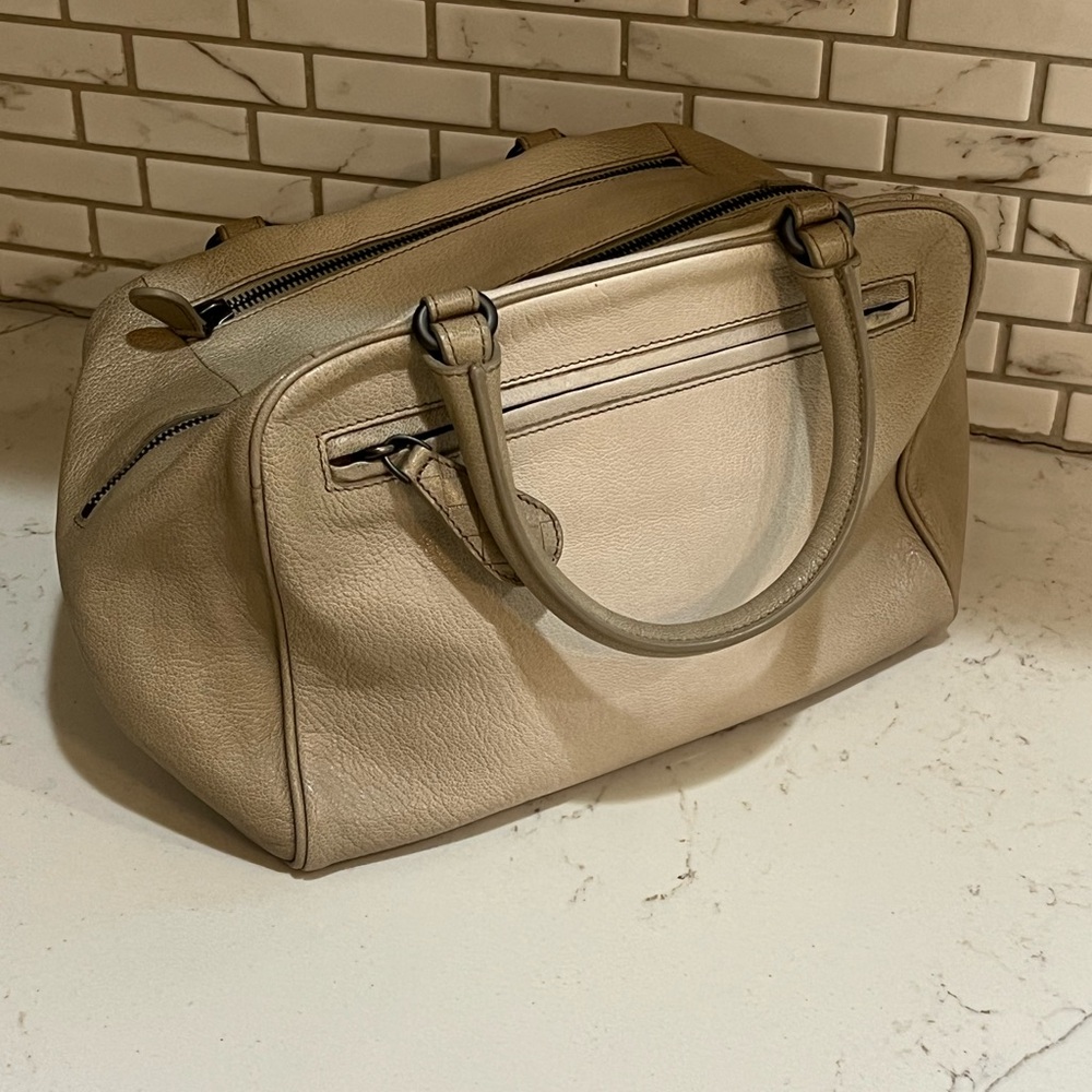 Authentic Bottega Veneta tan/gray ombré small satchel bag